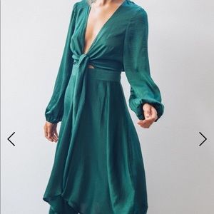 Emerald V Neck Bow Front High Low Dress